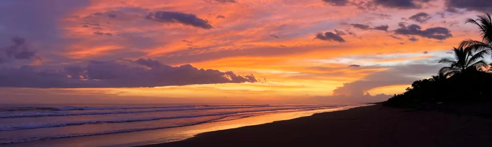 Coucher de soleil sur une plage du Panamá bordée de palmiers
